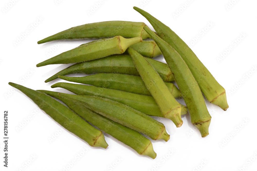 Green organic okra isolated on white background Green organic okra isolated on white background