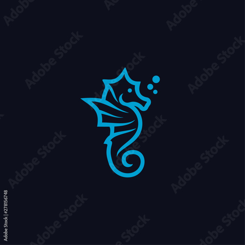 seahorse logo line blue monogram