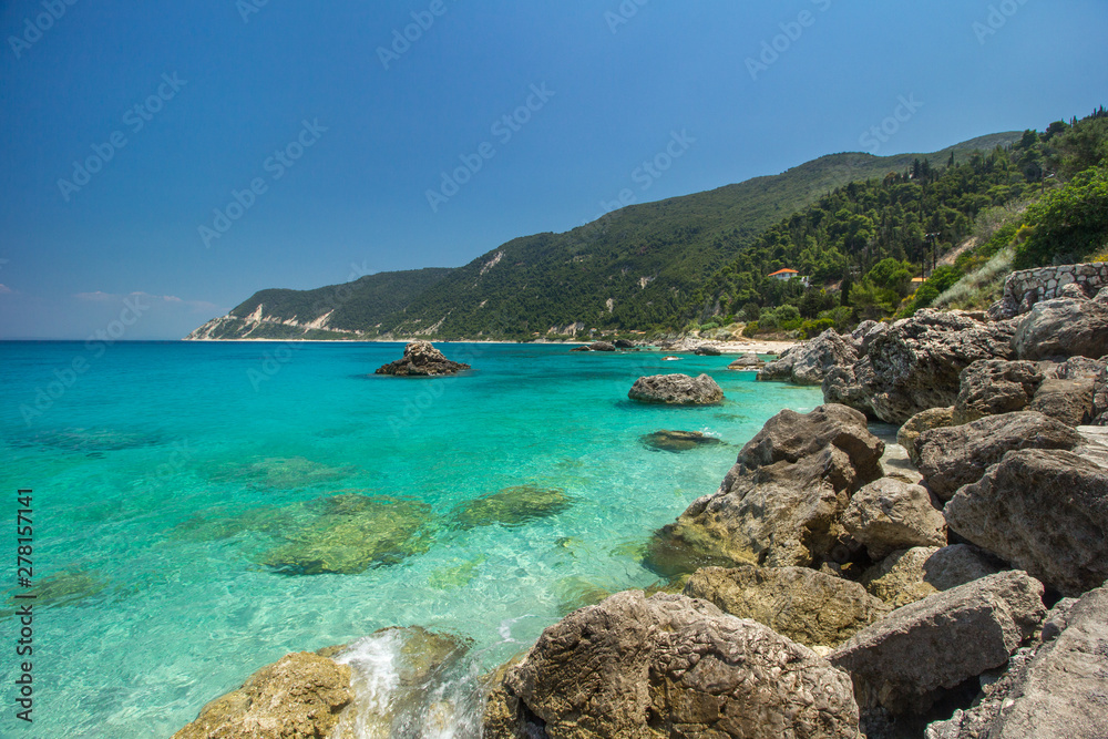 Turquoise beautiful beaches of Lefkada island, Agios Nikitas village