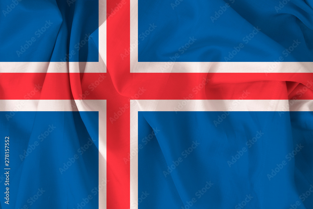 Beautiful silk flag of Iceland with soft folds in the wind Beautiful silk flag of Iceland with soft folds in the wind
