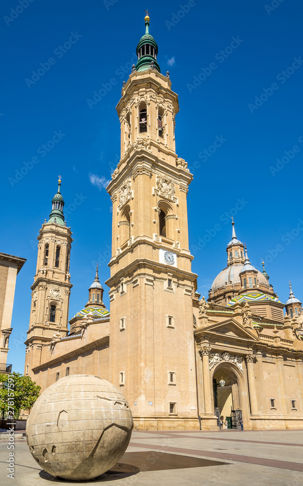View at the Towers of Basilica of Our Lady of the Pillar in Zaragoza - Spain