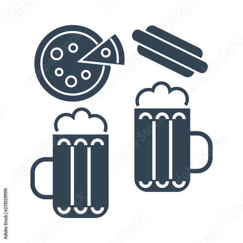 black icon bar, beer mug, pizza, hot dog