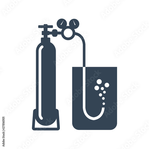 black icon carbonation, aeration water, liquid, gas cylinder