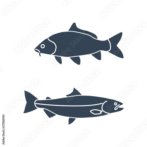 black icon fish  carp and salmon
