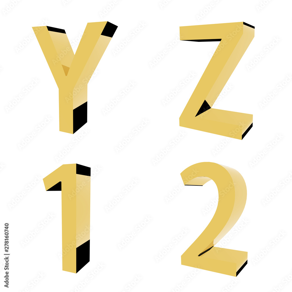 3D alphabet and number isolated render set