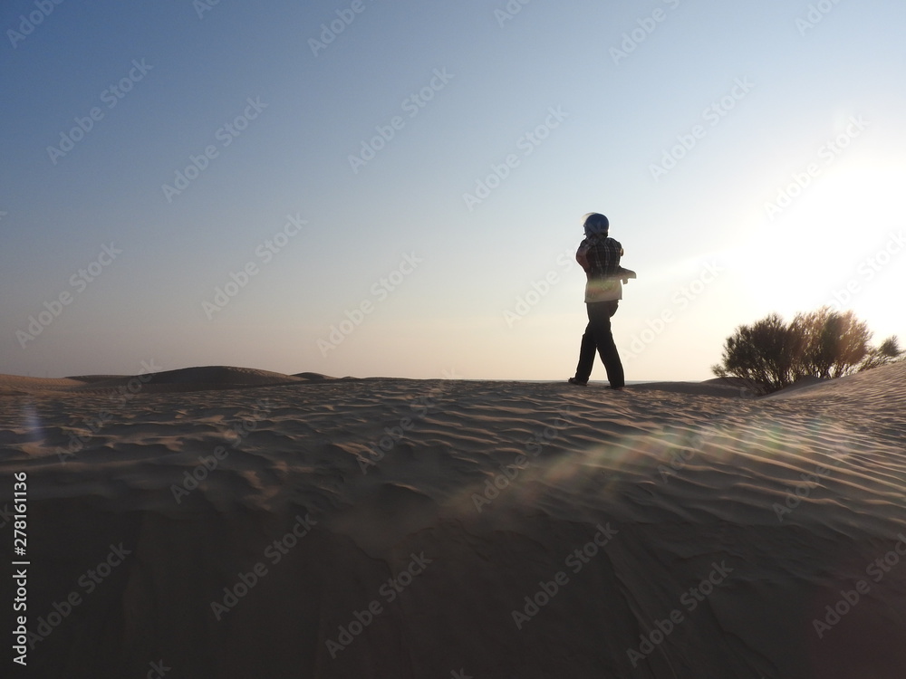 Beautiful sunrise and sand dunes in Sahara desert, Africa.