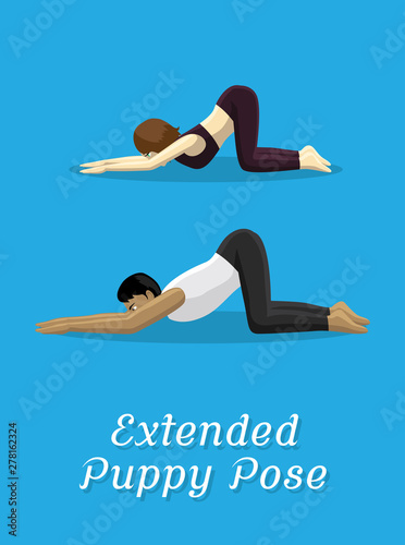 Manga Style Cartoon Yoga Extended Puppy Pose