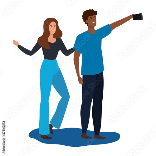 young interracial lovers couple taking a selfie