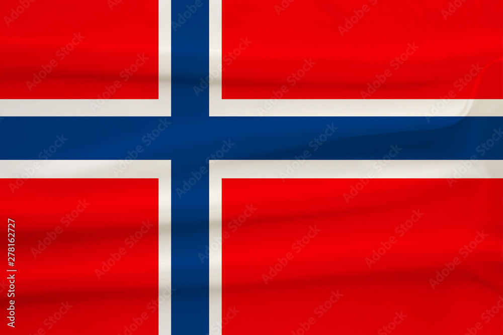 Fototapeta premium National flag of the country Norway on gentle silk with wind folds, travel concept, immigration, politics