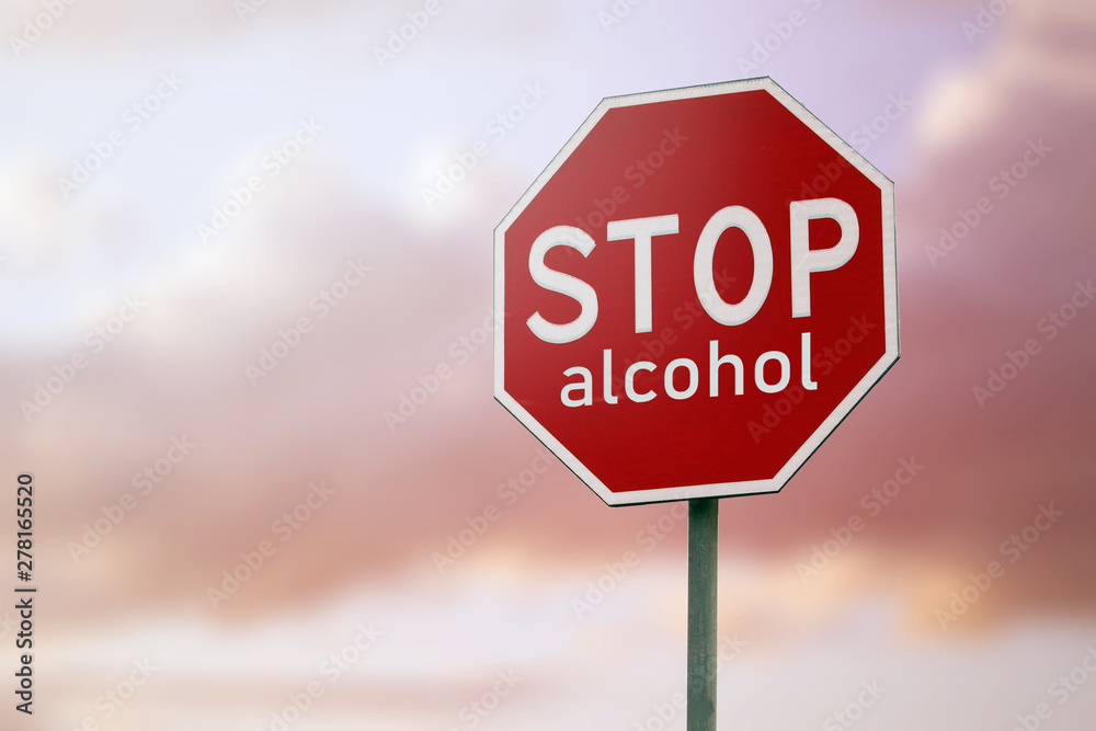 Obraz premium Drinking at the wheel is dangerous for life. Stop the alcohol. Road sign 
