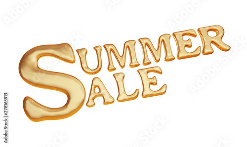 "Summer sale" text on a white background, 3d golden metal symbols. Clipping path included, 3d illustration.