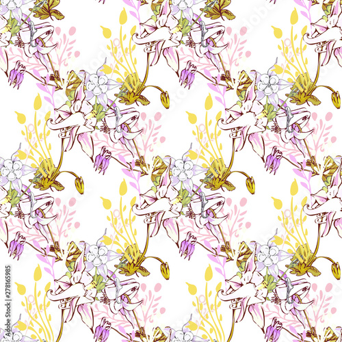 Line art wildflower for fabric design. Petal meaningful wild blossom. Curly pattern twig © WI-tuss