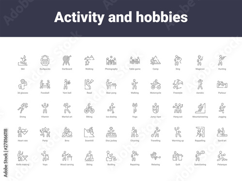 activity and hobbies outline icons