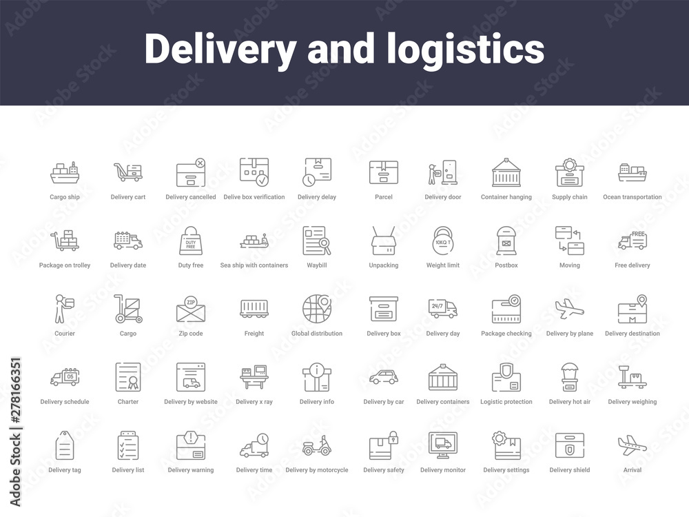 delivery and logistics outline icons