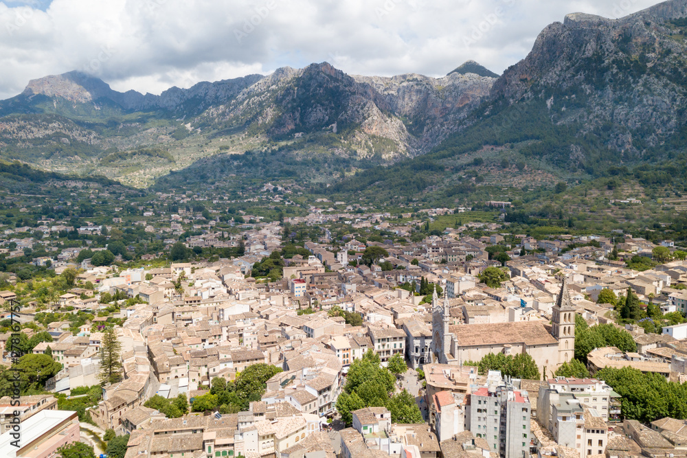 Panorama of the city of Soller in Mallorca