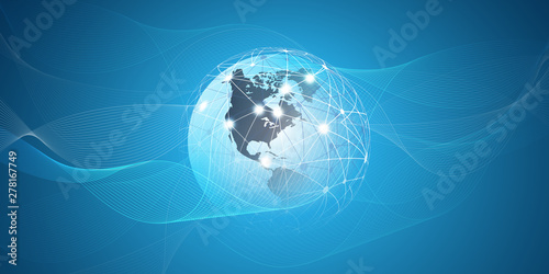 Abstract Blue Futuristic Modern Style Cloud Computing, Networks Structure, Telecommunications Concept Design, Network Connections with Transparent Wavy Mesh - Vector Illustration