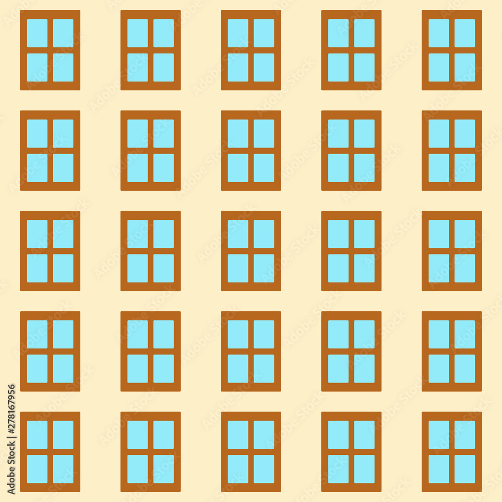 Wall of house with windows, seamless pattern. Collection of identical windows. Vector illustration flat style