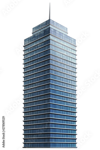 Single business skyscraper isolated on white background. 3D illustration.