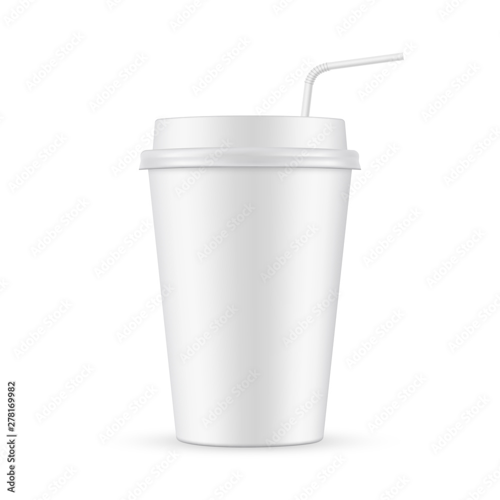 Coffee cup with straw mockup isolated on white background. Vector illustration Coffee cup with straw mockup isolated on white background. Vector illustration