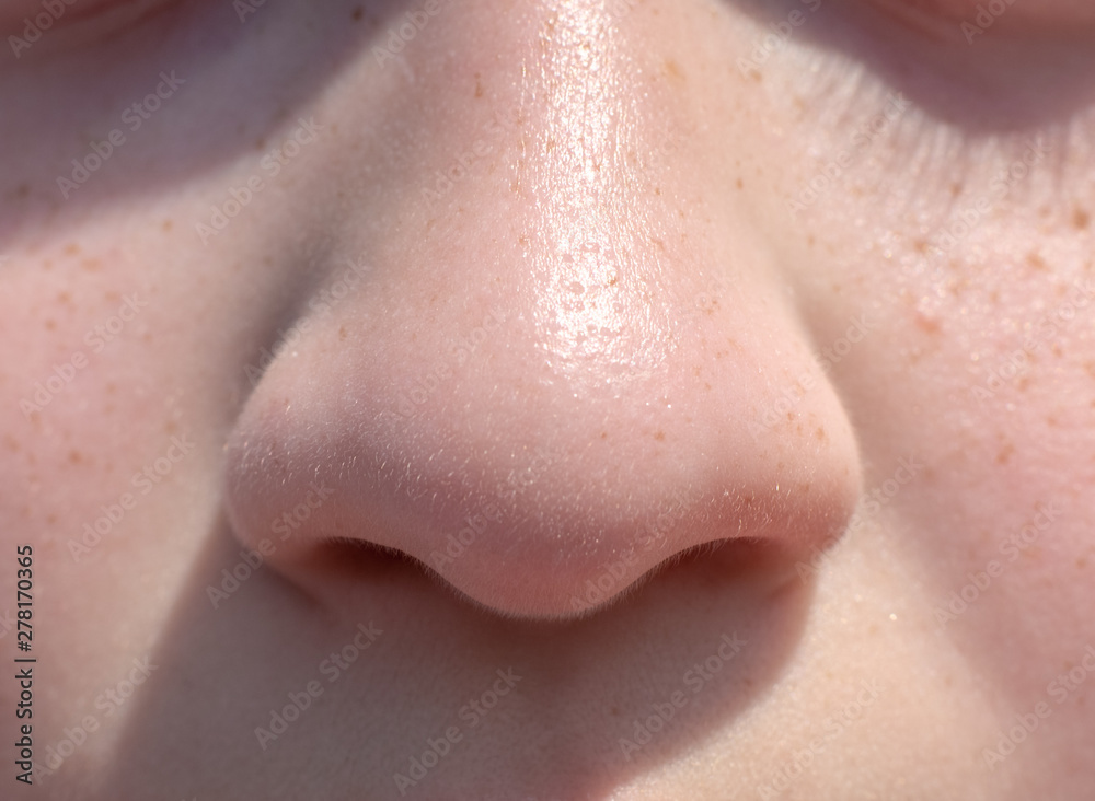 Nose teen girl close up front view