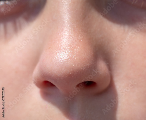 Nose teen girl close up front view