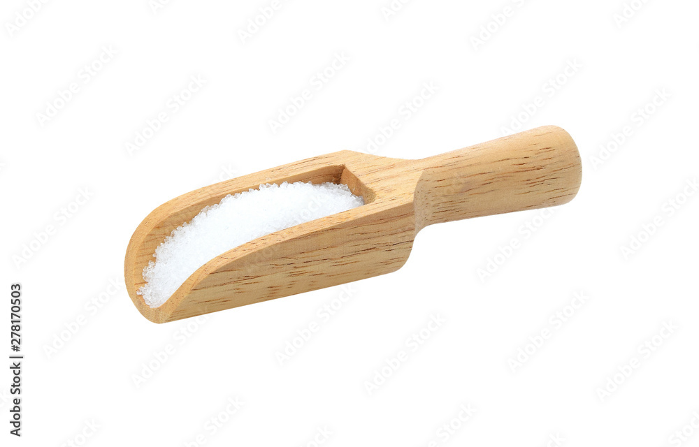 whitesuger in woodenscoop  on whitebackground