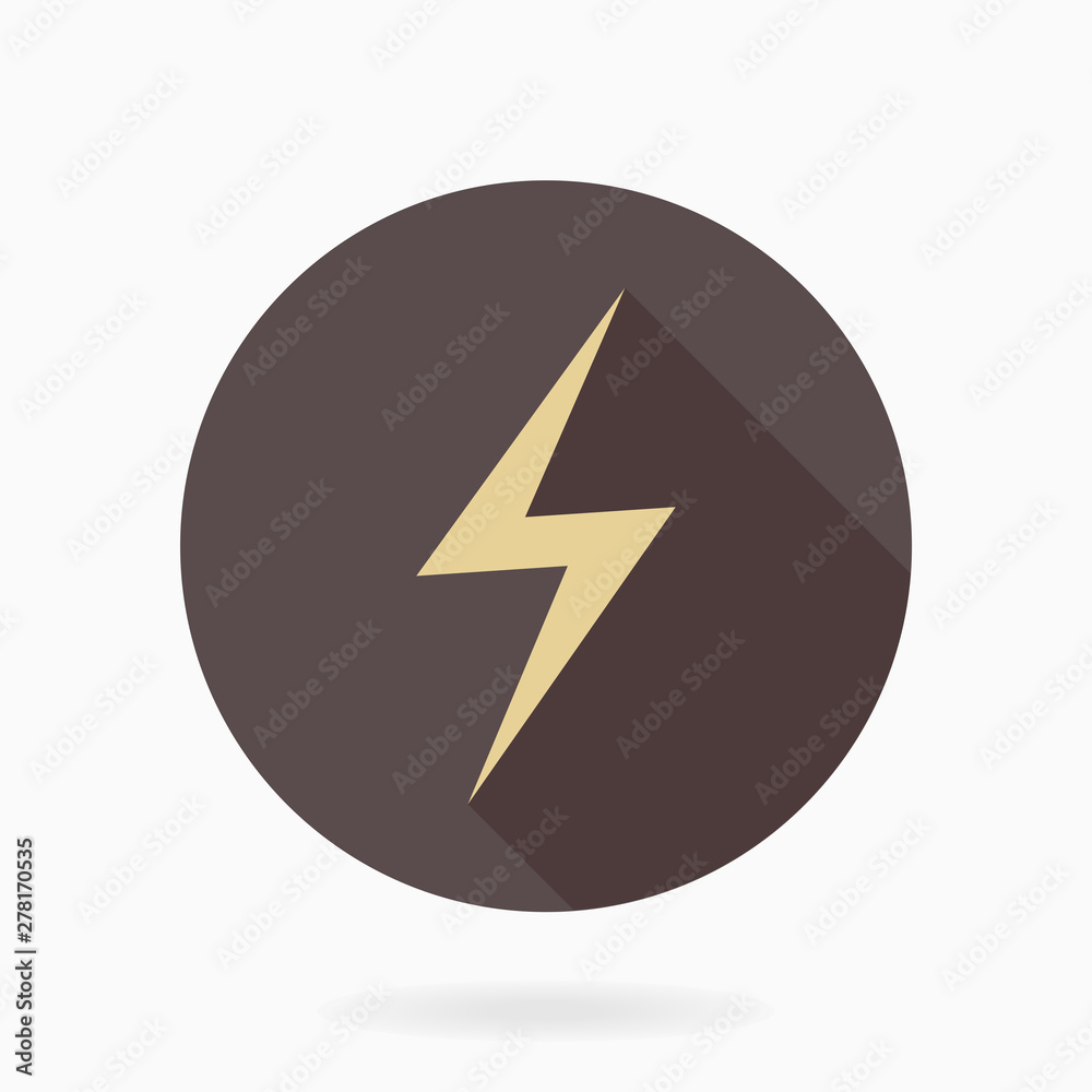 Fine golden icon with lightning in circle. Flat design with long shadow Fine golden icon with lightning in circle. Flat design with long shadow