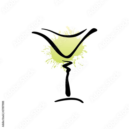 Vector hand sketched glass of Margarita or Daiquiri cocktails. Modern illustration of summer traditional drink cocktail with decor element. Hand drawn poster with alcohol drink for bar, menu, party.