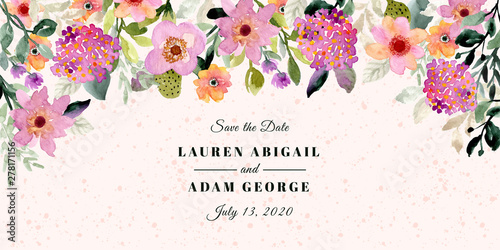 save the date with floral frame watercolor background