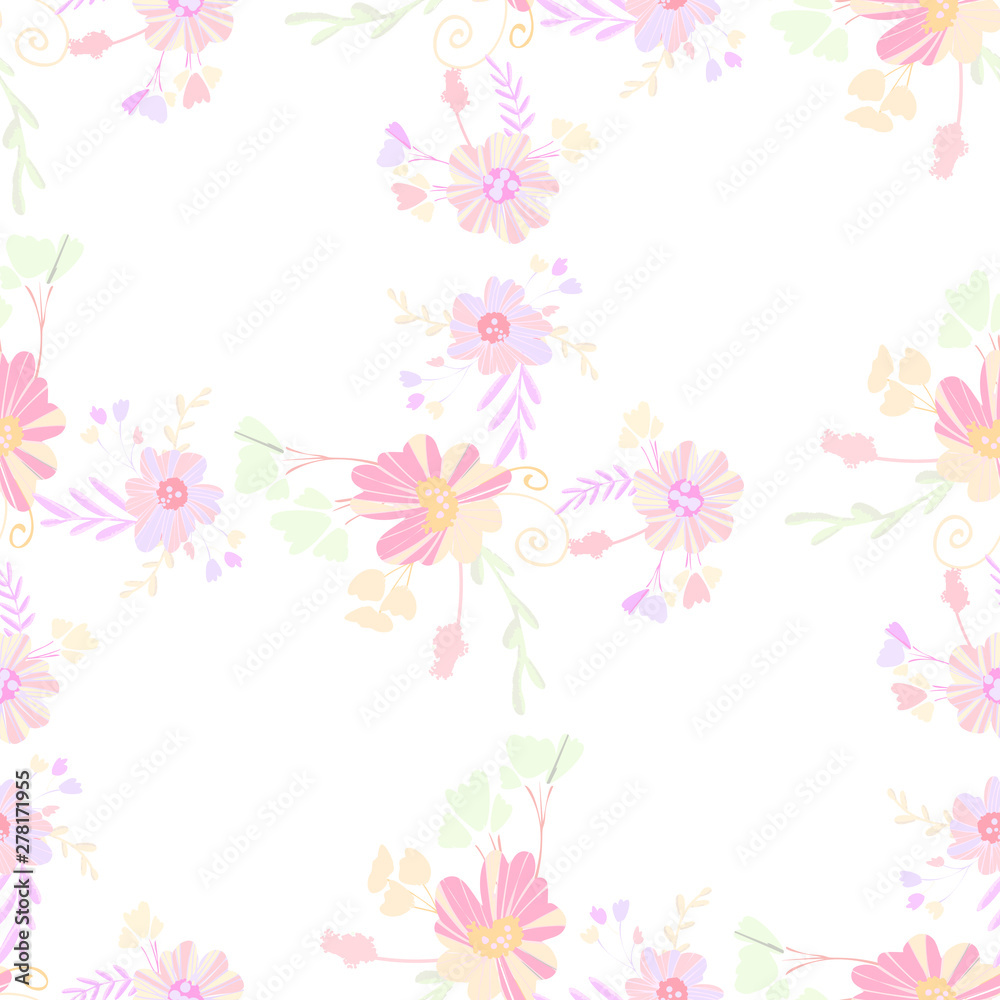 Abstract flowers seamless pattern for fabric design. Vector repeat illustrations. Romantic  twig and flora seamless pattern.Botanical wallpaper. Element decorative floral.
