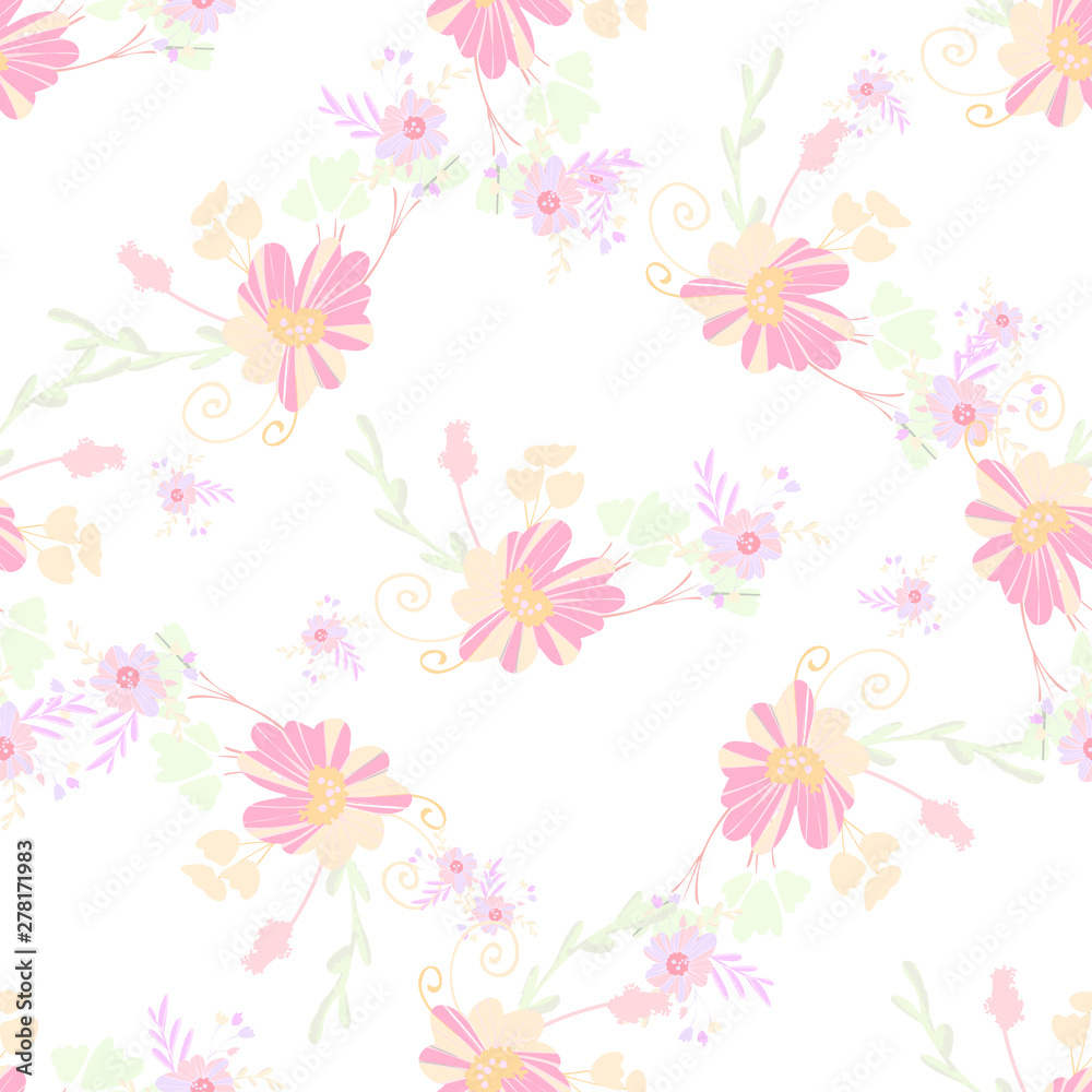 Abstract flowers seamless pattern for fabric design. Vector repeat illustrations. Romantic  twig and flora seamless pattern.Botanical wallpaper. Element decorative floral.