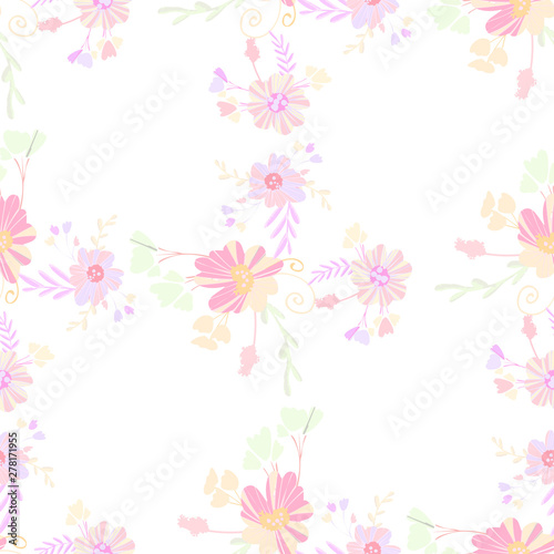Abstract flowers seamless pattern for fabric design. Vector repeat illustrations. Romantic twig and flora seamless pattern.Botanical wallpaper. Element decorative floral.