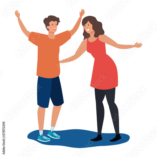young lovers couple celebrating characters