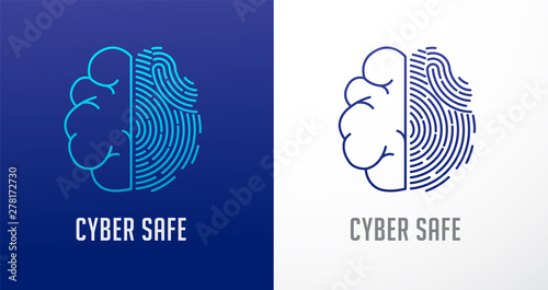 Fingerprint scan logo, privacy, human brain icon, cyber security ,identity information and network protection. Vector icon