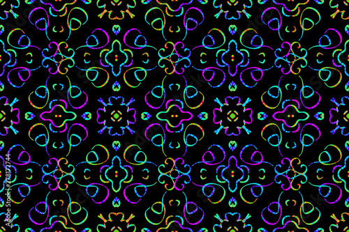  Seamless endless repeating multicolored bright ornament of different colors