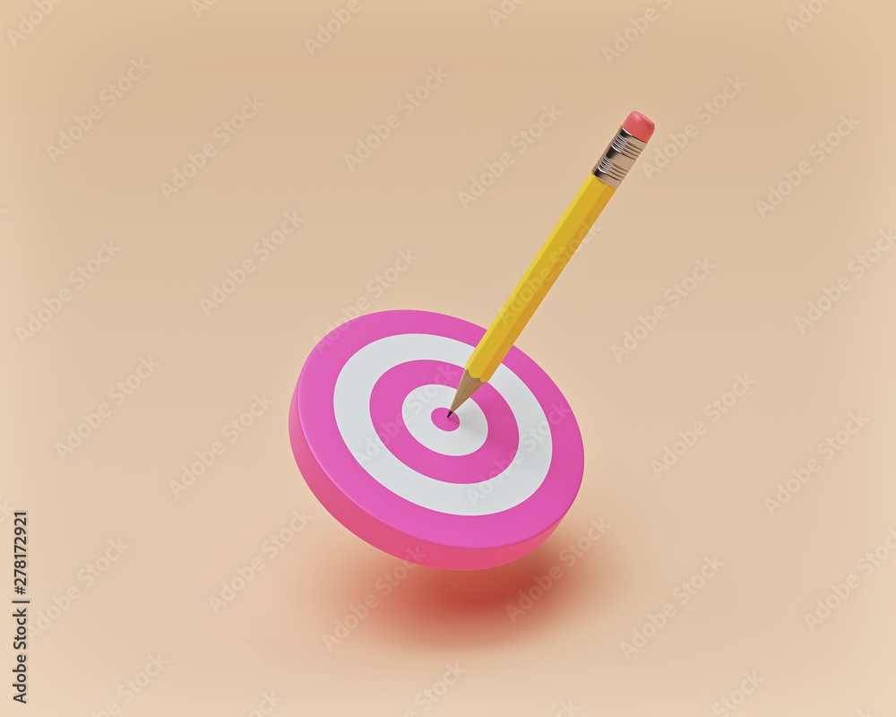 Pencil on the center of target. 3d rendering Pencil on the center of target. 3d rendering