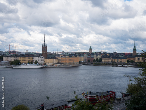 Stockholm. The view of Old Town (Gamla Stan) on summer cloudy day. Panoramic view of the old part of city Stockholm, Sweden. 