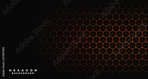 black background with orange hexagonal pattern