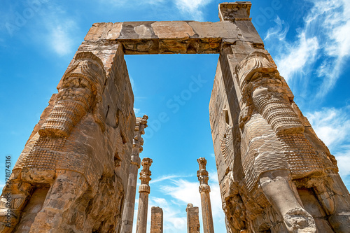The view of the remaining ruins of the Gate of All Nations in Persepolis, the ancient capital of the Persian Persian Empire of the Hellenes, Province of Fars,.Iran photo