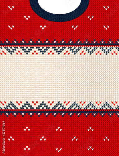 Ugly sweater Merry Christmas ornament scandinavian style knitted background frame border