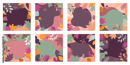 Autumn, fall banners, collection of abstract background designs, fall sale, social media promotional content. Vector illustration