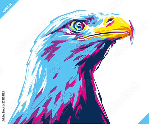Pop art portrait of agressive eagle. Vector illustration