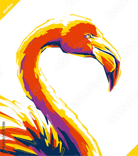 Pop art portrait of tropical flamingo. Vector illustration