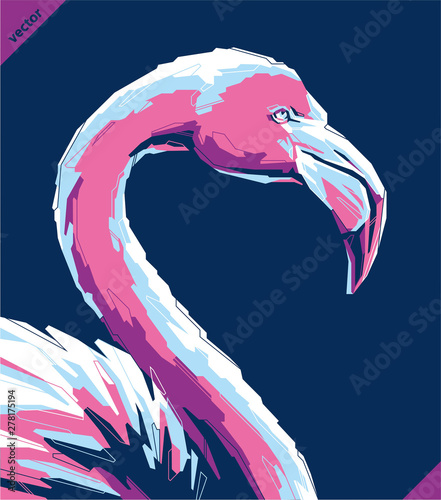 Pop art portrait of tropical flamingo. Vector illustration