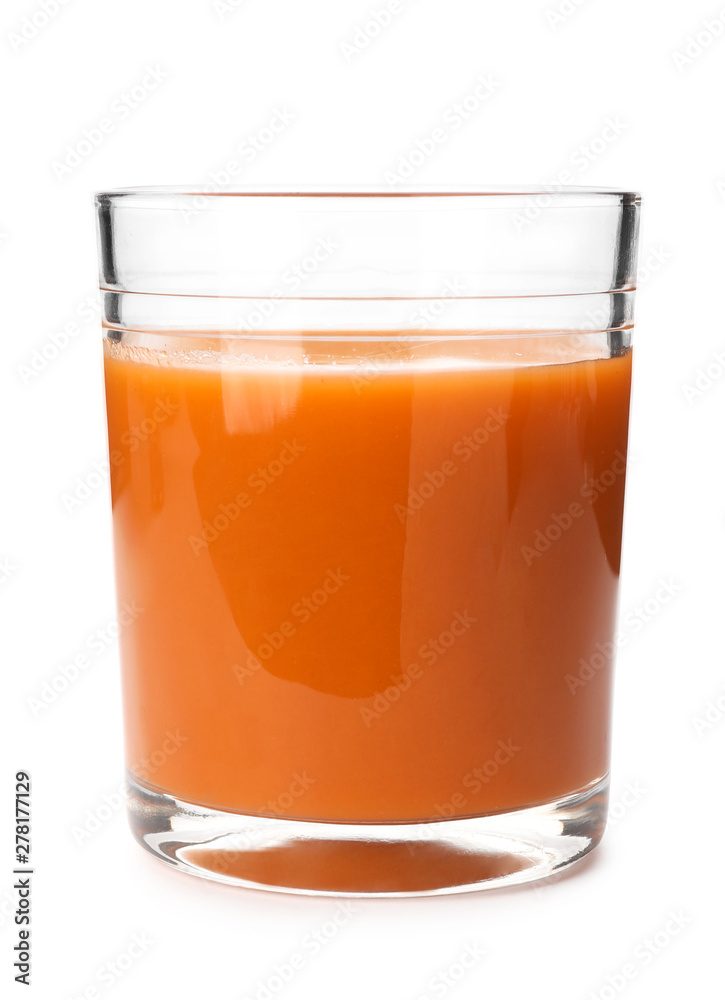 Glass of fresh carrot juice on white background Glass of fresh carrot juice on white background