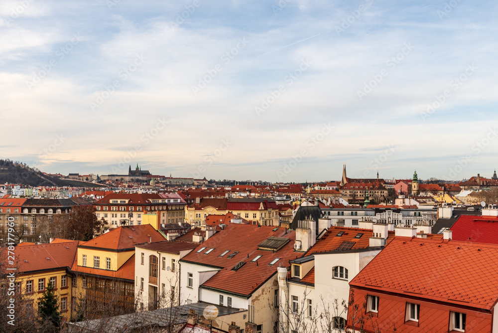 Praha city panorama from Vysehrad hill in Czech republic