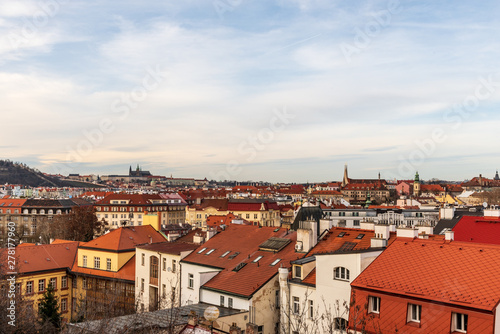 Praha city panorama from Vysehrad hill in Czech republic
