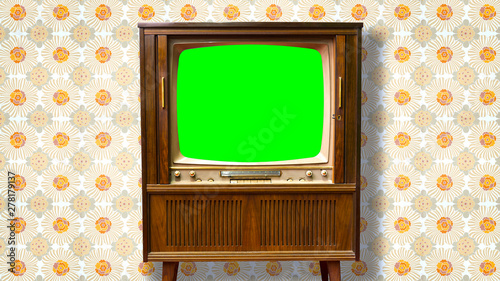 Alter Fernseher mit greenscreen im Bildformat 4K photo