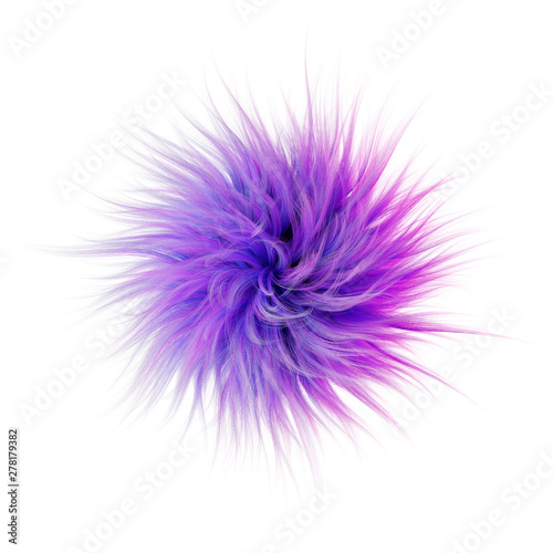 3d rendering. Fluffy purple ball on a white isolated background. Graphic illustration.