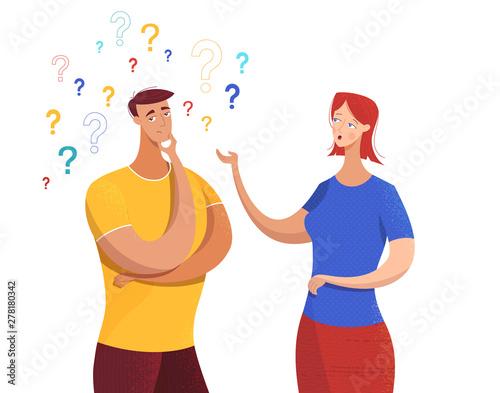 Wife asking questions flat vector illustration
